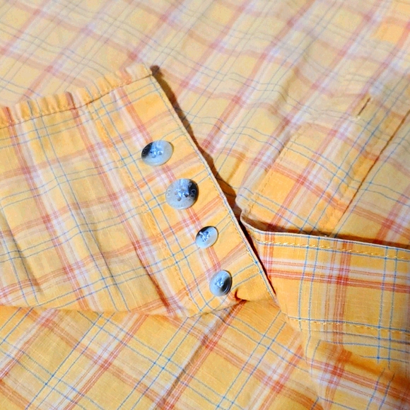 23) COLUMBIA Button-up Rare Golden Orange w. Teal Plaid Men's Sz. S - Picture 5 of 5